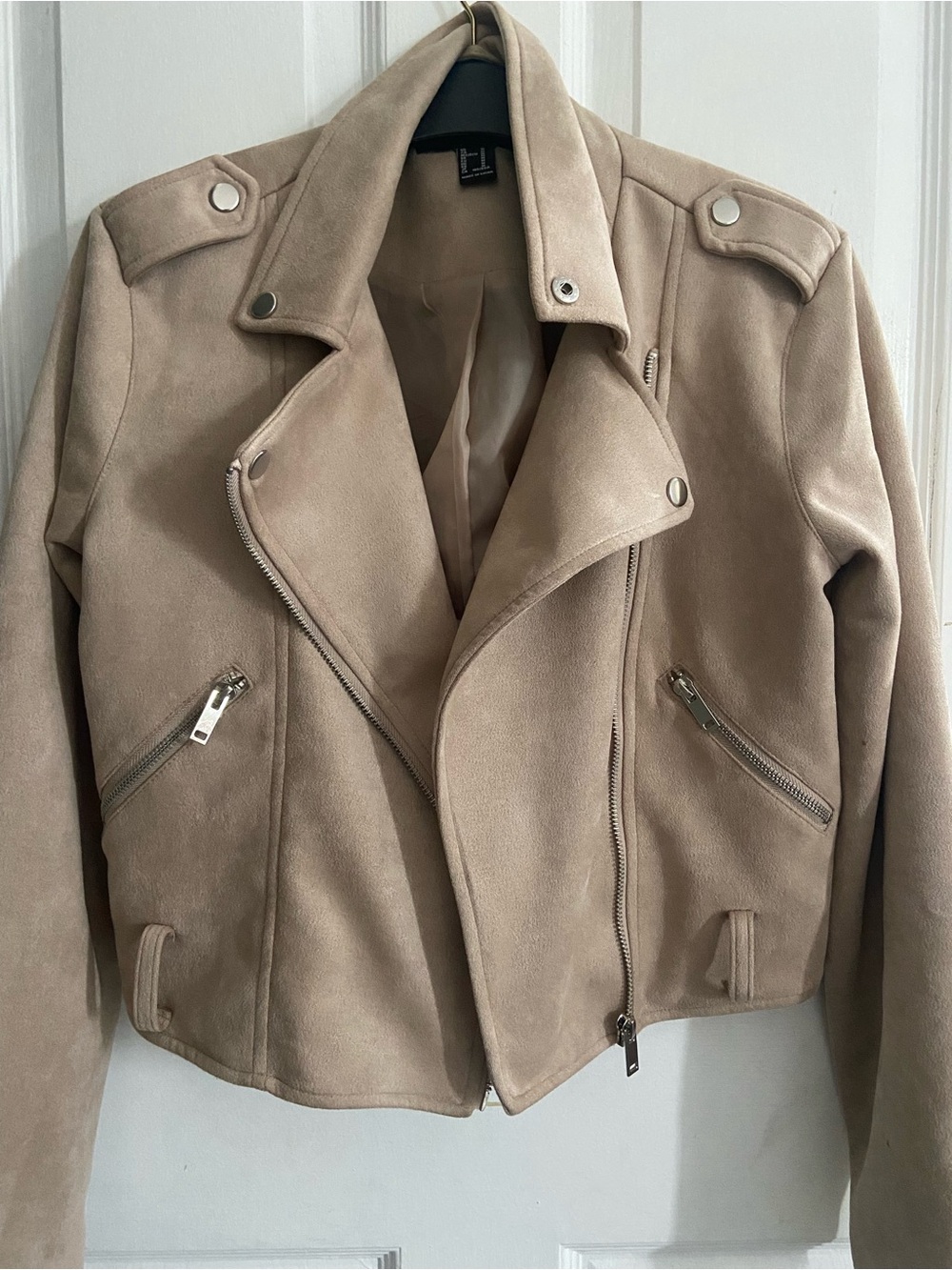 Forever 21 Taupe Suede-Effect Moto Jacket